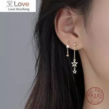 Серьги-гвоздики с кисточками из стерлингового серебра 925 пробы в виде романтической звезды, женские модные простые повседневные ювелирные аксессуары золотой