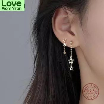 Серьги-гвоздики с кисточками из стерлингового серебра 925 пробы в виде романтической звезды, женские модные простые повседневные ювелирные аксессуары золотой