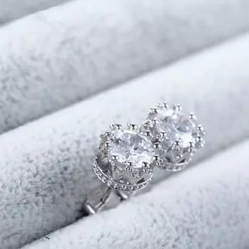 Серьги-гвоздики с короной из серебра 925 пробы. Простые и популярные серебряные серьги для пар. Серьги для мужчин и женщин. 925