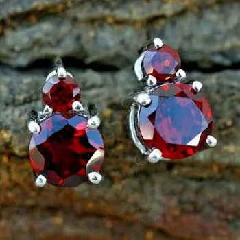 Серьги-гвоздики с красным гранатом,серьги из стерлингового серебра 925 пробы