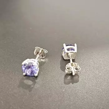 Серьги-гвоздики с круглым цирконием белого и фиолетового цвета, женские серьги из стерлингового серебра 925 пробы с фианитами фиолетовый