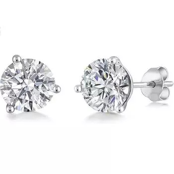 Серьги-гвоздики с круглыми бриллиантами 2 карата, выращенными в лаборатории, из 18-каратного белого золота, сертифицированного IGI, цвет FG, чистота VS1, с тремя зубцами, элегантные для женщин 15MM серебряный