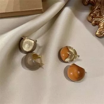 Серьги-гвоздики с круглыми бусинами и эмалью для вечеринок, женские серьги в корейском стиле оранжевый/коричневый