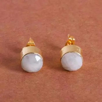 Серьги-гвоздики с круглыми драгоценными камнями из лунного камня, серебряные серьги-гвоздики 925 пробы, подарок для нее, украшения из желтого золота, подарок на день рождения, женские украшения