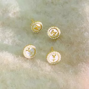 Серьги-гвоздики с круглыми французскими жемчужинами и цветком-бантом для женщин, ретро-темперамент и милые серьги