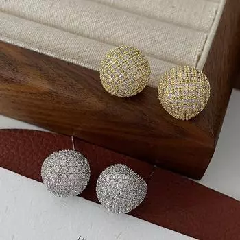 Серьги-гвоздики с круглыми сферическими огранками Full Diamond Light Luxury, модные изысканные серьги высокого класса, женские дизайнерские серьги Niche Light Luxury