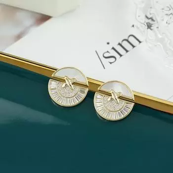 Серьги-гвоздики с круглыми вставками из циркониевой ракушки, легкие, роскошные, высококачественные серьги, модные, темпераментные, универсальные серьги 14k золотой