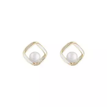 Серьги-гвоздики с квадратным жемчугом и иглами из серебра 925 пробы в корейском стиле, простые серьги в стиле темперамент, модные серьги для женщин