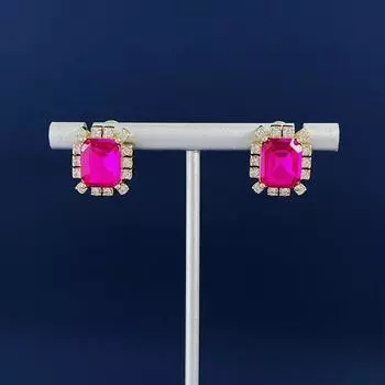 Серьги-гвоздики с квадратными розовыми красными бриллиантами, легкие, роскошные, простые, потоковые, банкетные, драгоценные камни, вспышка, бриллиантовые серьги, партия сережек