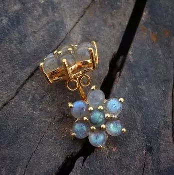 Серьги-гвоздики с лабрадоритом, серьги-гвоздики с цветком, ювелирные изделия из стерлингового серебра 925 пробы, золотые серьги-гвоздики, свадебные серьги-гвоздики, минималистичные ювелирные изделия в стиле бохо, подарки синий