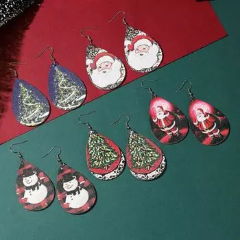 Серьги-гвоздики с леопардовым принтом в виде рождественской елки для женщин D