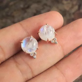 Серьги-гвоздики с лунным камнем и цирконом из розового золота, 100% стерлингового серебра 925 пробы, женские ювелирные изделия розового золота
