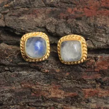 Серьги-гвоздики с лунным камнем из желтого золота с покрытием из 100% стерлингового серебра 925 пробы Ювелирные изделия ручной работы золотой/жёлтый