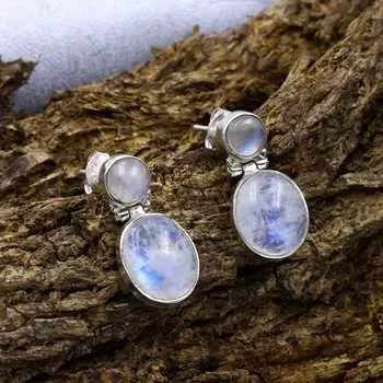 Серьги-гвоздики с лунным камнем, подарок для нее, ювелирные изделия ручной работы, женские серьги, подарок маме, серьги-гвоздики, серебро 925 пробы