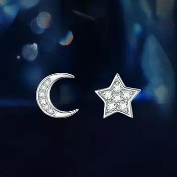 Серьги-гвоздики с луной и звездами из муассанита, настоящее серебро 925 пробы, ювелирные изделия на свадьбу и помолвку белый