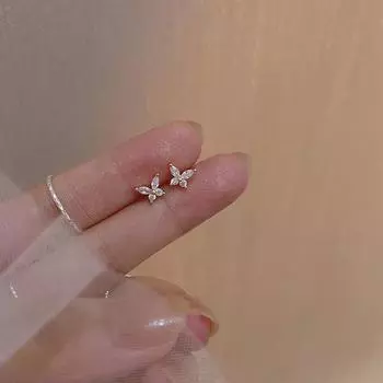 Серьги-гвоздики с маленькими бабочками из стерлингового серебра 925 пробы с бриллиантами, женские мини-серьги с небольшим изящным дизайном в стиле «меньшинство» 925