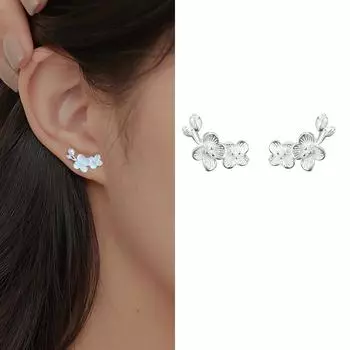 Серьги-гвоздики с матовыми цветами, милая литературная девушка, милая девушка, романтические серьги с цветущей вишней, серьги-гвоздики с листьями и цветущей сливой copper (with ear plugs)