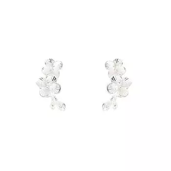 Серьги-гвоздики с матовыми цветами, милые литературные супер-феи, милые девушки, романтические серьги с цветущей вишней, ветки, листья, цветки сливы, серьги-гвоздики copper (with ear plugs)