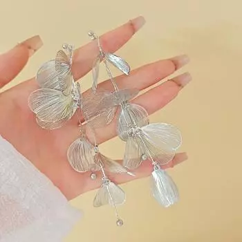 Серьги-гвоздики с металлической текстурой, листьями и цветами гинкго билоба, стильные серьги с имитацией жемчуга и бахромой