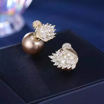 Серьги-гвоздики с микро-инкрустацией из циркония и жемчуга Swan, легкие роскошные высококачественные серьги, модные универсальные серьги для женщин из серебра 925 пробы золотой