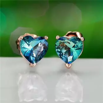 Серьги-гвоздики с милым сердцем и синим турмалином для женщин, очаровательные свадебные украшения для ушей синий