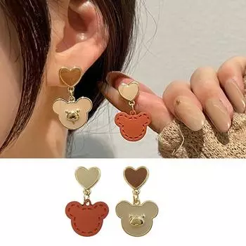 Серьги-гвоздики с милыми животными, висячие банты, аниме, серьги с медведем и кристаллами, модные украшения для женщин