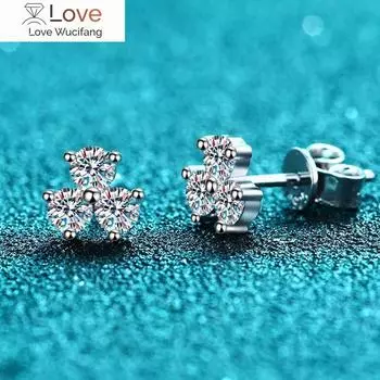 Серьги-гвоздики с муассанитом, 0,6 карата, белое золото 18 карат, стерлинговое серебро D VVS1, лабораторные серьги-гвоздики с бриллиантами и цветком сливы для женщин