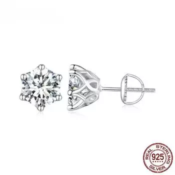 Серьги-гвоздики с муассанитом, цвет D, блестящие серьги круглой огранки, созданные в лаборатории с бриллиантами, серебро 925 пробы, позолоченные серьги для женщин 0.5CT X 2