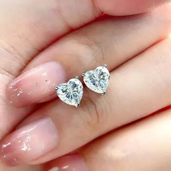 Серьги-гвоздики с муассанитом цвета D, 1 карат, 6,5*6,5 мм, в форме сердца, стерлинговое серебро S925, элегантные роскошные ювелирные изделия, подарок для женщин 1ct