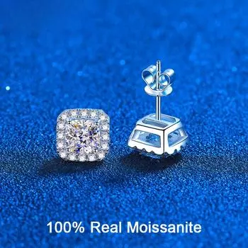 Серьги-гвоздики с муассанитом цвета D, 14 К, для женщин и мужчин, серьги-гвоздики Halo Lab с бриллиантами, стерлинговое серебро, свадебные украшения, 1-2 карата 0.5ct 4.5mm