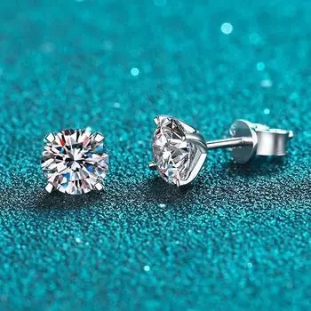Серьги-гвоздики с муассанитом для женщин, 0,2-2 карата, сертифицированные GRA, 4 когтя, сверкающие ювелирные изделия для свадебной вечеринки, стерлинговое серебро S925 0.2CT and 0.2CT