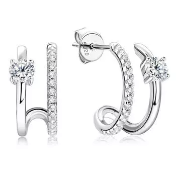 Серьги-гвоздики с муассанитом для женщин и девочек, серебро 925 пробы, оригинальные сертифицированные ювелирные изделия, полукольца Huggie, открытые серьги C-образной формы