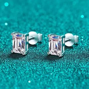 Серьги-гвоздики с муассанитом изумрудной/сияющей огранки цвета D 0,5-2 карата для женщин, ювелирные изделия с выращенными в лаборатории бриллиантами, свадебные украшения из стерлингового серебра 925 пробы GRA 0.5CT and 0.5CT