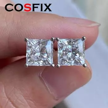 Серьги-гвоздики с муассанитом огранки принцессы, 2 карата, с родиевым покрытием, серебро 925 пробы, цвет D, муассанит, ювелирные изделия, подарок для пары 0.6ct(5.5mm)x2pcs