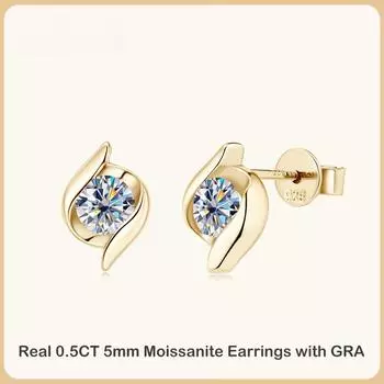 Серьги-гвоздики с муассанитом премиум-класса, цвет 0,5 карата, сертификат GRA, для женщин и девочек, серьги-гвоздики из стерлингового серебра 925 пробы с бриллиантами