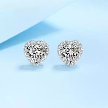 Серьги-гвоздики с муассанитом в форме сердца 1-2 CT, серьги из стерлингового серебра 925 пробы для женщин, изящные ювелирные изделия на свадьбу и помолвку 0.5 ct total 1 ct