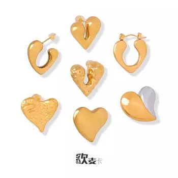 Серьги-гвоздики с надписью «Ветер», контрастные цвета, персонализированные, преувеличенные, нерегулярные, персиковые серьги в форме сердца, серьги из титановой стали с покрытием из 18-каратного золота