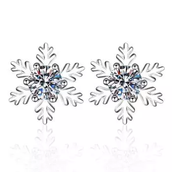 Серьги-гвоздики с настоящим муассанитом D цвета 1,0 карата для женщин, 100% стерлинговое серебро 925 пробы, сверкающие свадебные украшения в форме снежинки, подарок 0.5Ct