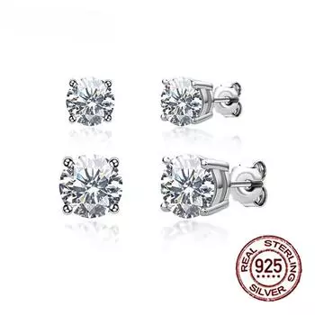 Серьги-гвоздики с настоящим муассанитом и бриллиантами, цвет D, 1 карат, стерлинговое серебро S925, 4 зубца, свадебные ювелирные украшения для женщин 0.5ct 5mm D Color белый