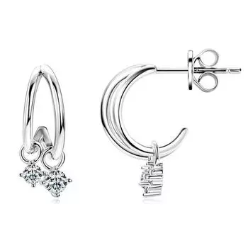 Серьги-гвоздики с настоящим муассанитом и бриллиантами круглой огранки, серебро 925 пробы, цвет D, серебро 925 пробы, для женщин, ювелирные изделия