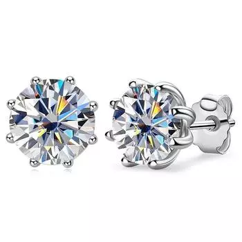 Серьги-гвоздики с настоящим муассанитом и бриллиантами цвета D, 8 зубцов, позолоченные 18 карат, стерлинговое серебро S925, ювелирные украшения для женщин 2.0ctX2 D and GRA