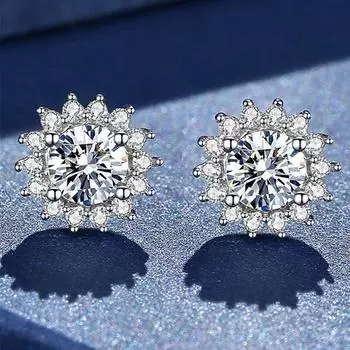 Серьги-гвоздики с настоящими муассанитами и бриллиантами 0,5 карата D, цвет, стерлинговое серебро 925 пробы, серьги с цветами, ювелирные изделия, подарки для женщин