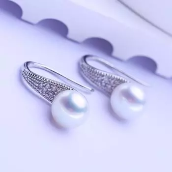 Серьги-гвоздики с натуральным пресноводным жемчугом из кубического циркония для женщин, модные серьги-гвоздики с жемчугом белый