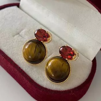 Серьги-гвоздики с натуральным тигровым глазом, цирконовая нишевая атмосфера, высококачественные серьги, нежный темперамент, красные серьги Ankola.