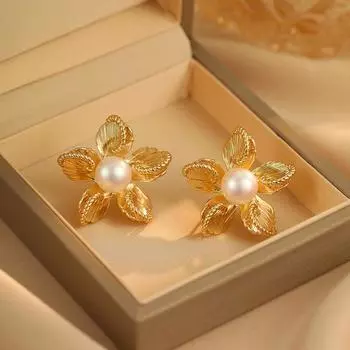 Серьги-гвоздики с нерегулярным металлическим жемчугом и цветком Premium Sense, ретро-индивидуальность, простота и универсальность, темперамент, серебряные серьги-иглы 925 пробы 18K