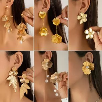 Серьги-гвоздики с объемной металлической текстурой в виде листьев гинкго, милые и универсальные серьги с бахромой из искусственного жемчуга