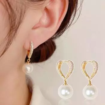 Серьги-гвоздики с очаровательными геометрическими блестящими стразами, глянцевыми декоративными обручами из искусственного жемчуга, гипоаллергенными