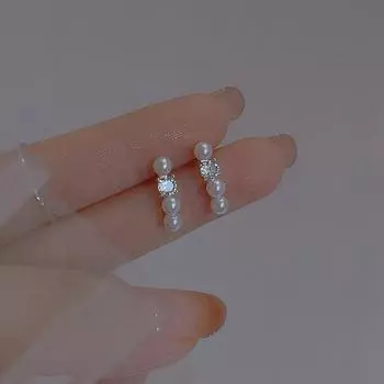 Серьги-гвоздики с одним словом, женские, легкие, роскошные, нишевого дизайна, серьги с имитацией жемчуга и циркония, персонализированные французские ретро-серьги с бриллиантами