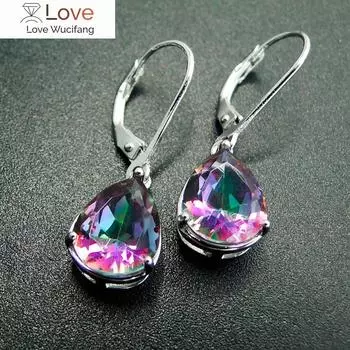 Серьги-гвоздики с огранкой груша 8 * 10 мм, радужная мистическая топазовая застежка, стерлинговое серебро 925 пробы, женские винтажные висячие серьги, ювелирные изделия для подарка 9*27MM