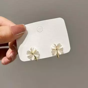 Серьги-гвоздики с опалом и четырьмя листочками клевера, женская мода, темперамент, простые серьги-листья на удачу, осень и зима